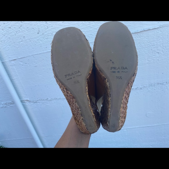 PRADA Caned Platform Open Toe Wedges 36.5 6.5 - Picture 5 of 6